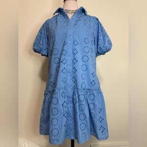 Donna Morgan Blue Eyelet women’s short sleeve Dress 100% cotton in size 6